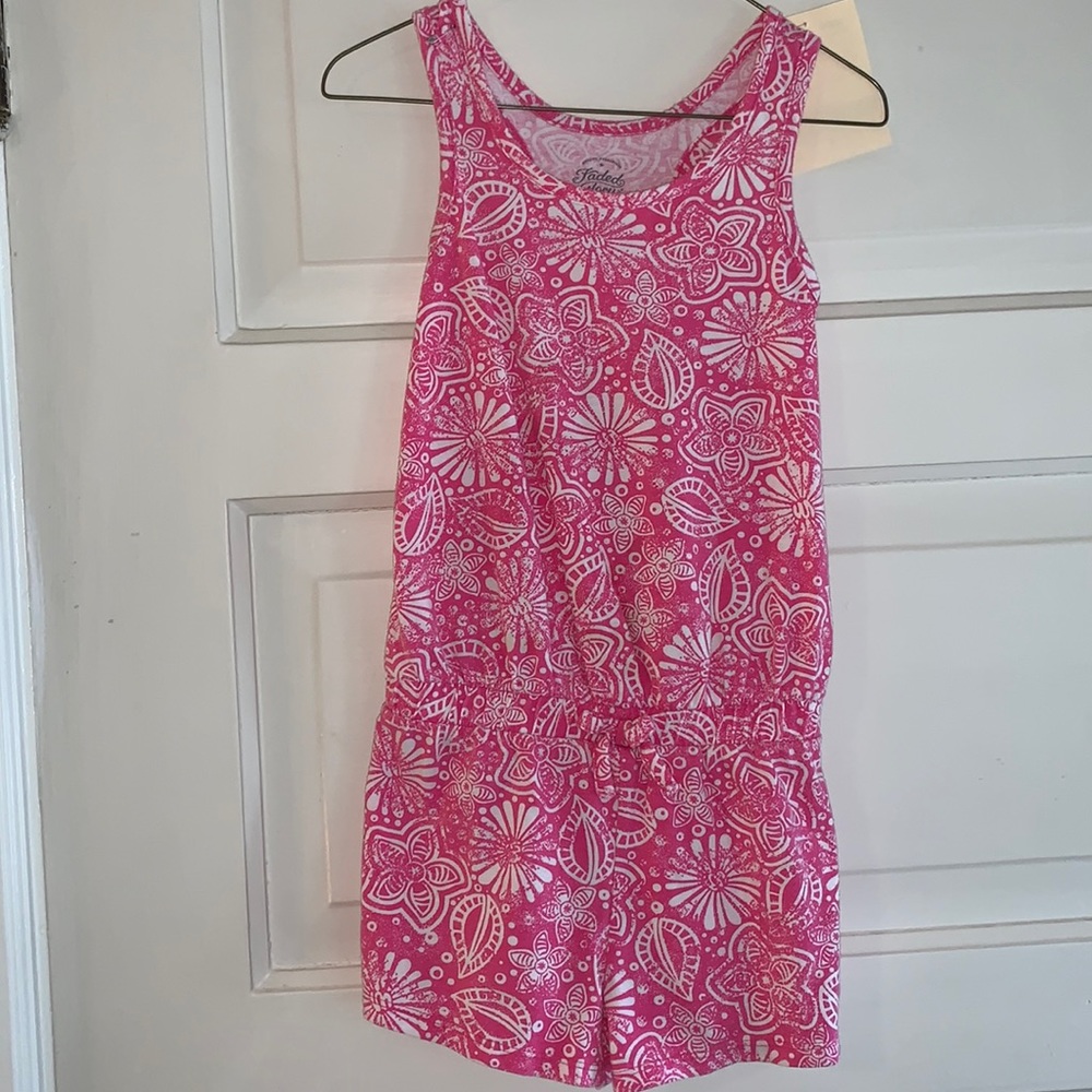 Faded Glory pink/white shorts romper
